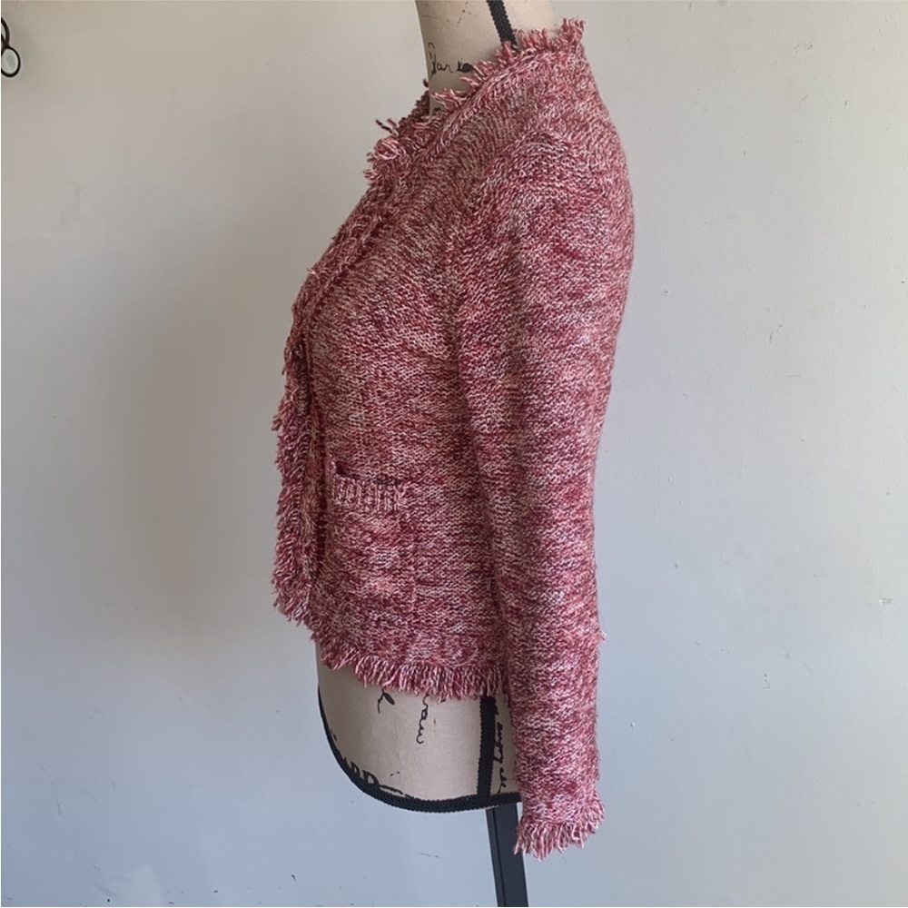 Anthropologie Angle Of The North Eliot Fringe Red White Cardigan Sweater Small - Picture 7 of 9